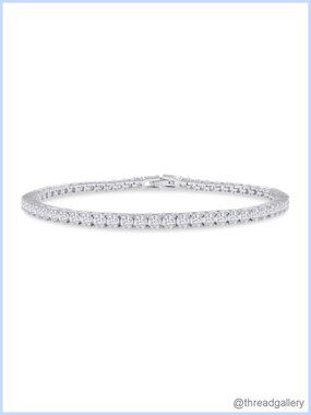 Moissanite Tennis Bracelet 18K White Gold Plated Stackable 3mm Round